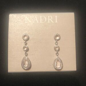 NWT Stunning Nadri Rhodium Plated Silver and CZ  Teardrop Earrings